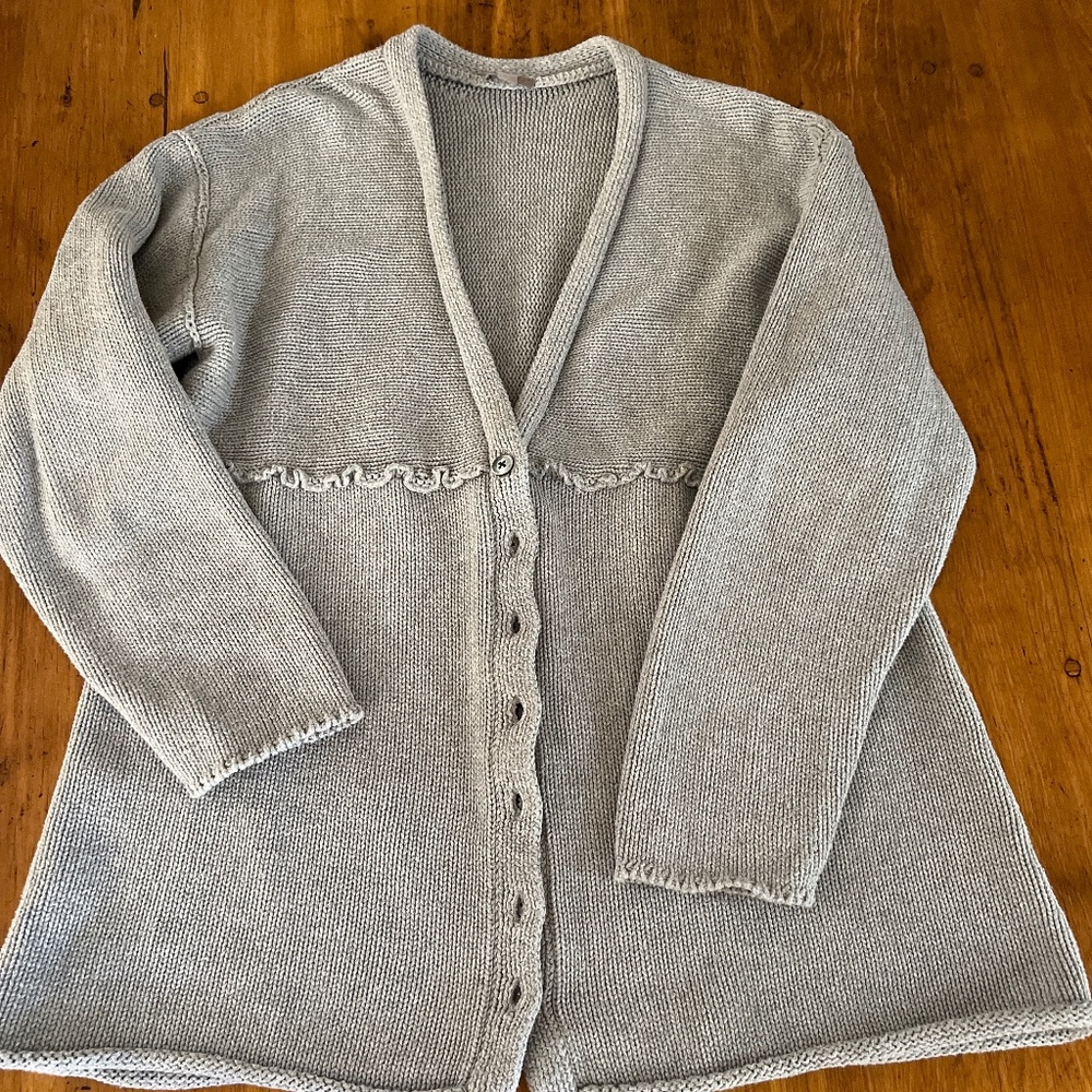 J. Jill 100% Cotton Cardigan Sweater Gray Size Large